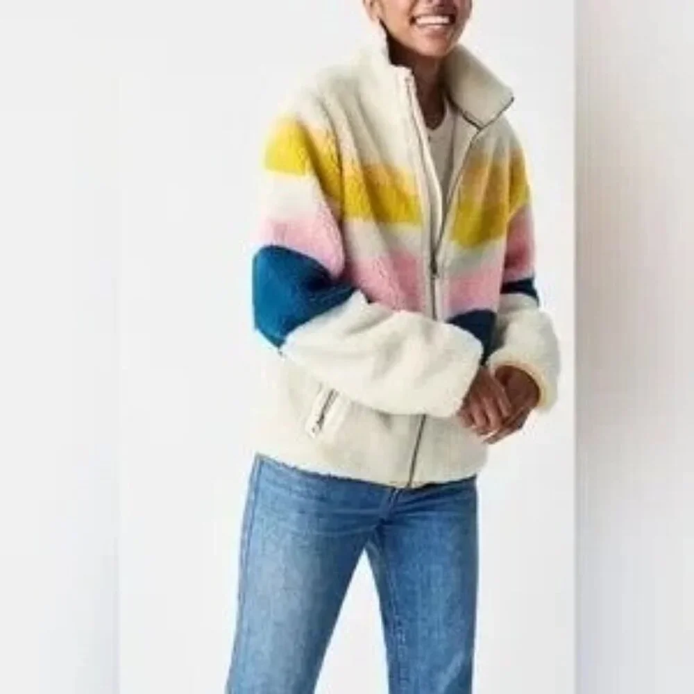 Faherty Women's Multicolor Sun and Wave Faux Sherpa Full Zip Size Xsmall 2980 - Picture 12 of 16